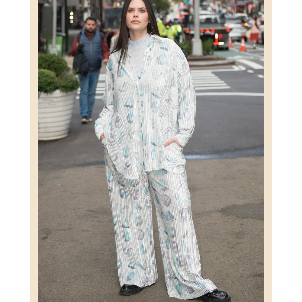 Tamara Malas set: Pleated Velvet Jacket Shirt Jacket & Pants 14/16 Plus Size